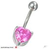 S/S Belly Ring Solitaire Pink Heart CZ